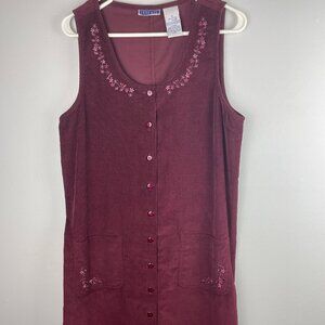 Erika & Co 100% Cotton Burgundy/Corduroy Jumper Dress size M embroidered Vintage